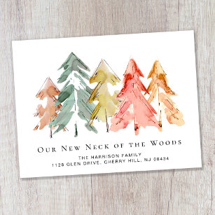 Pine Tree Forest Watercolor Moving Announcement Postcard