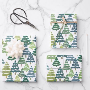 Pine Tree Forest Watercolor Pattern Wrapping Paper Sheets by HollyShop at Zazzle