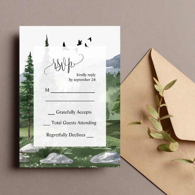 Pine Tree Forest Watercolor Wedding RSVP Card (Creator Uploaded)
