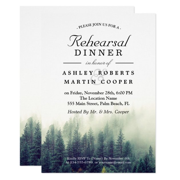 Pine Tree Forest Winter Wedding Rehearsal Dinner Invitation