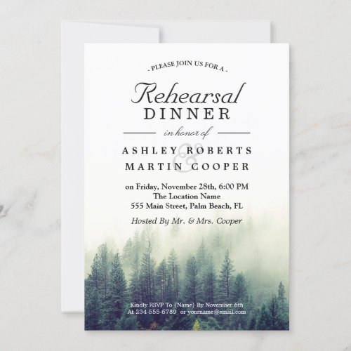 Pine Tree Forest Winter Wedding Rehearsal Dinner Card