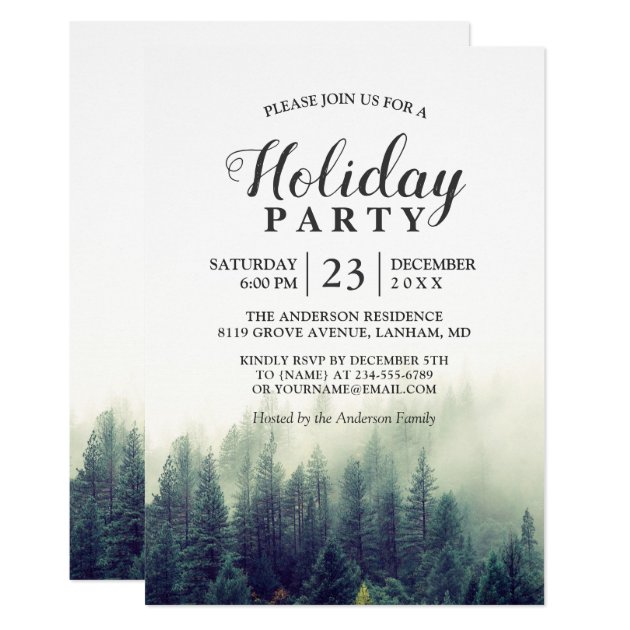 Pine Tree Forest Woodland Holiday Party Invitation