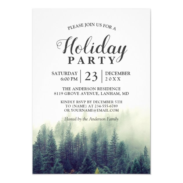 Pine Tree Forest Woodland Holiday Party Invitation