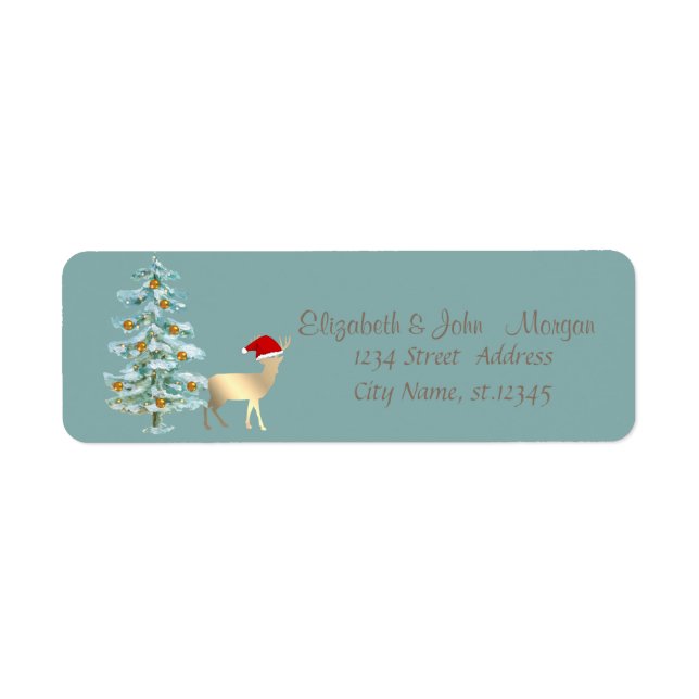  Pine Tree,Gold Ball, Reindeer Santa Hat  Label (Front)