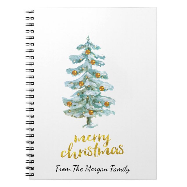 Pine Tree Gold Christmas Balls Notebook (Front)