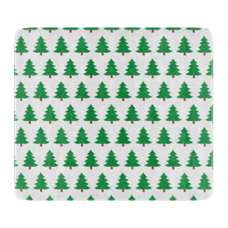 Pine Tree Green and White Christmas Glass Cutting Board
