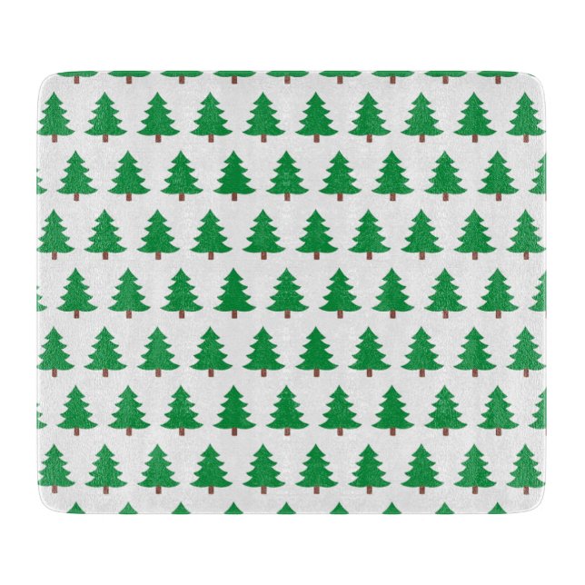 Pine Tree Green and White Christmas Glass Cutting Board (Front)