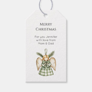 Pine Tree Green Plaid Christmas Angel Gift Tags