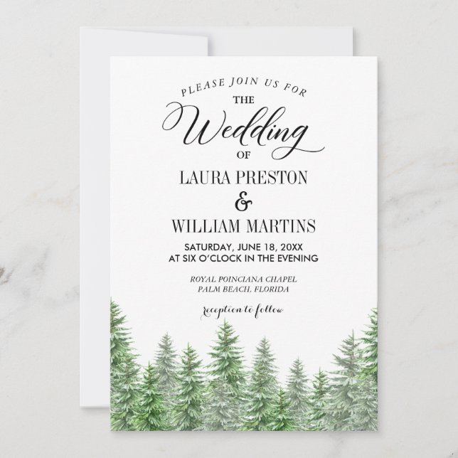 Pine Tree Greenery Wedding Invitation (Front)