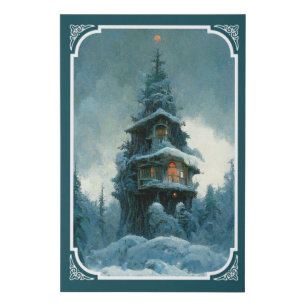 Pine Tree House In Winter Christmas Tree Faux Canvas Print