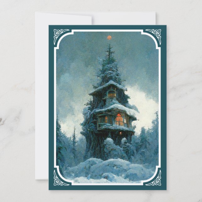 Pine Tree House In Winter | Christmas Tree Invitation (Front)