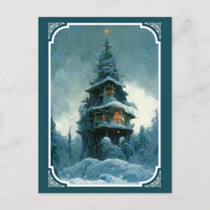 Pine Tree House In Winter   Christmas Tree Postcard