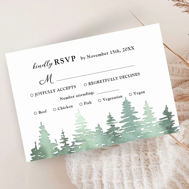 Pine Tree Landscape Rustic Wedding RSVP Card (Creator Uploaded)