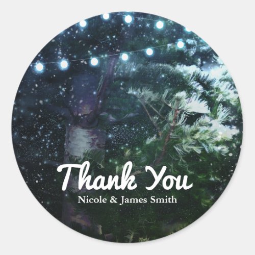 Pine Tree  Lights Winter Evening Wedding Favor Classic Round Sticker