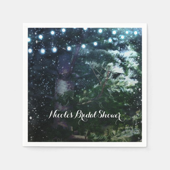 Pine Tree & Lights Winter Night Forest Wedding Napkins (Front)