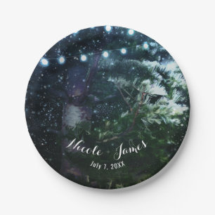 Pine Tree & Lights Winter Night Forest Wedding Paper Plates