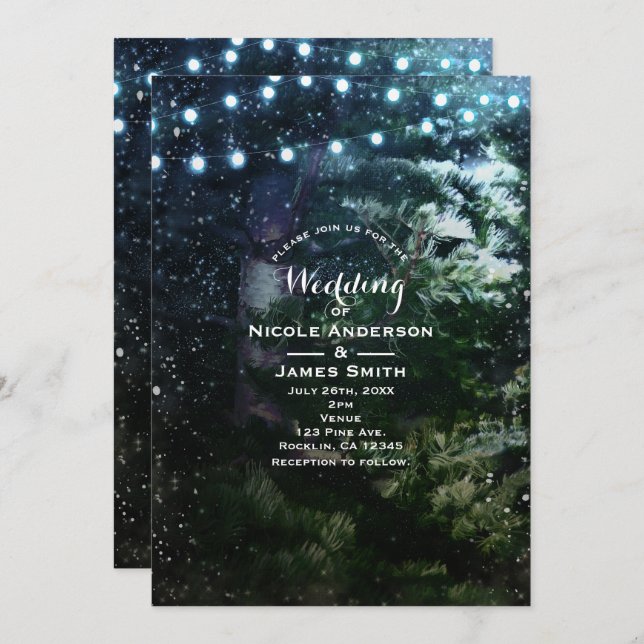 Pine Tree & Lights Winter Wedding Invitations (Front/Back)