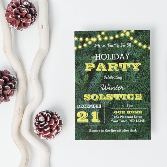 Pine Tree Lights Yellow Holiday Invitation (Creator Uploaded)