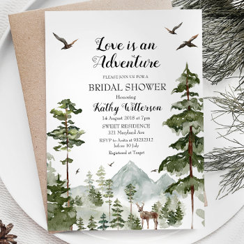 Pine Tree Love Is An Adventure Bridal Shower Invitation by HappyPartyStudio at Zazzle
