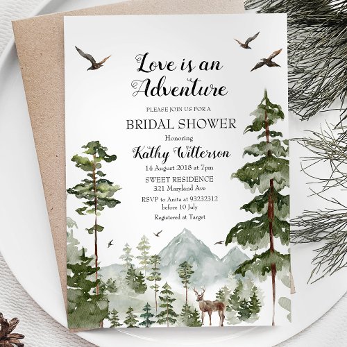 Pine Tree Love is an adventure bridal shower Invitation