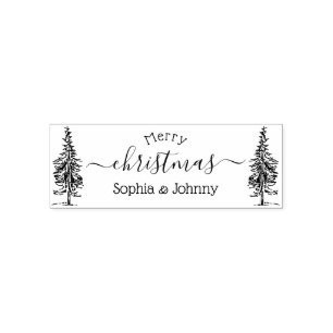 Pine-tree Merry Christmas Script Custom Name Self-inking Stamp