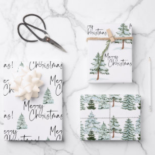 Pine Tree Merry Christmas Wrapping Paper Sheets