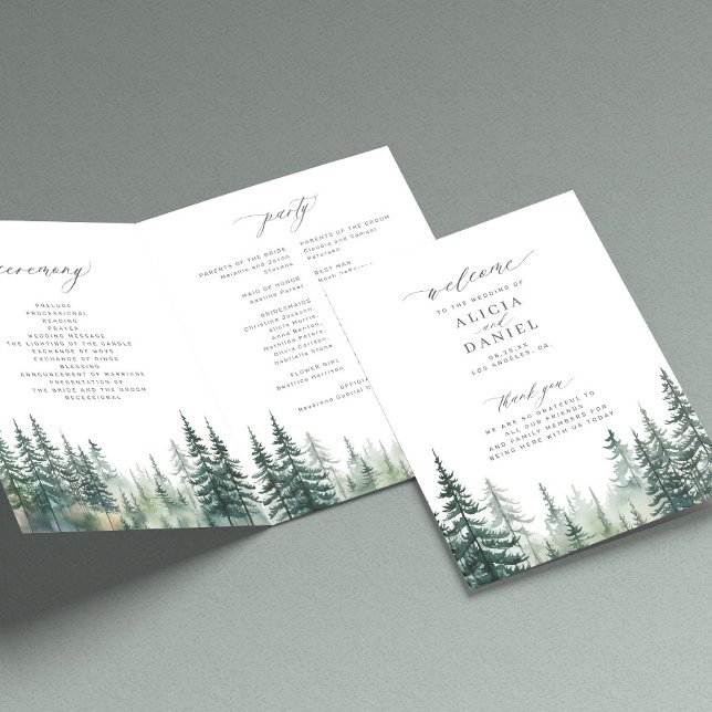 Pine tree mountain forest wedding ceremony program (Creator Uploaded)