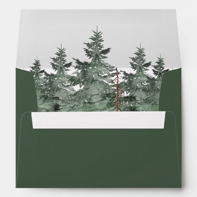 Pine Tree Mountain Green Wedding Address Envelope (Back (Bottom))