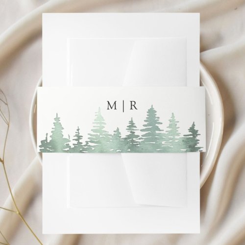 Pine Tree Mountain Landscape Rustic Wedding Invitation Belly Band