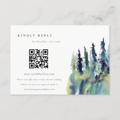 Pine Tree Mountain Landscape Wedding QR Code RSVP Enclosure Card