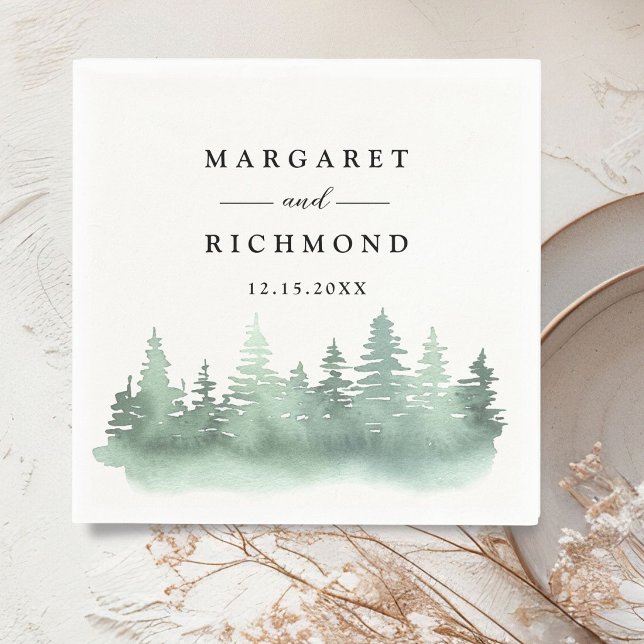 Pine Tree Mountain Rustic Wedding Paper Napkin (Creator Uploaded)