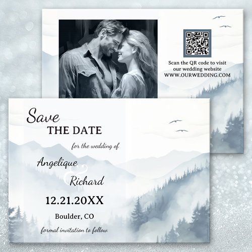 Pine Tree Mountain Winter QR Save the Date Card