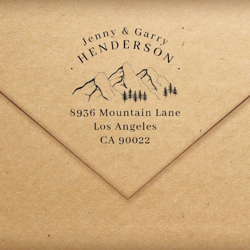 Pine_tree Mountains Couple Wedding Return Address Self_inking Stamp