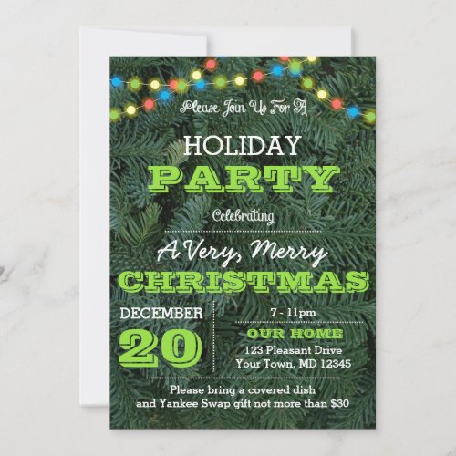 Pine Tree Multi Lights Green Holiday Invitation
