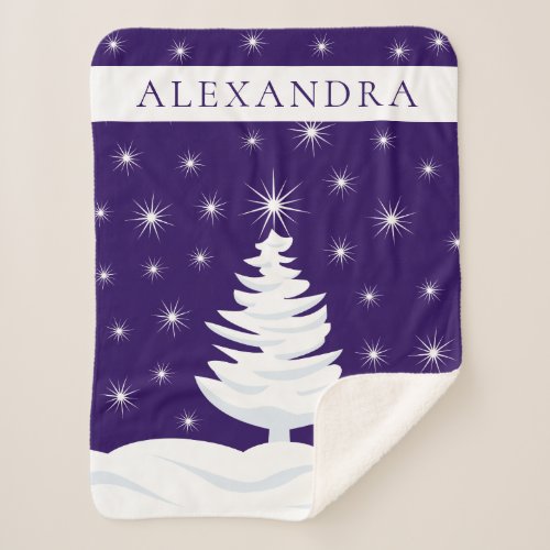 Pine Tree Night Sky Stars Monogram Sherpa Blanket