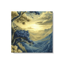 Pine Tree on a Rocky Cliff, Stylized Landscape
