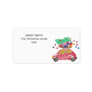 Pine tree on red car  label