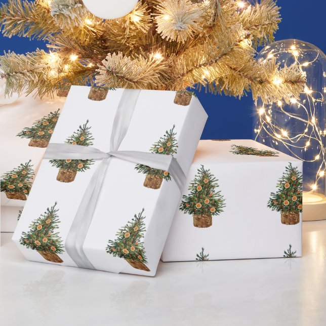 Pine Tree,Orange Wrapping Paper (Holidays)