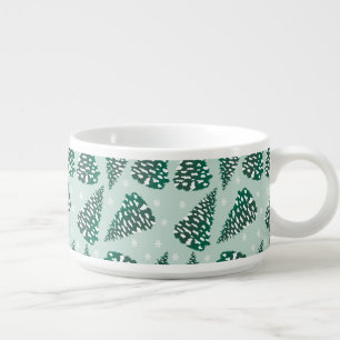 Pine Tree Pattern Snowflakes Green White Bowl