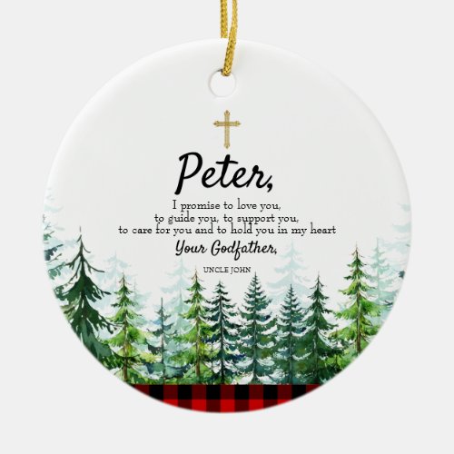 Pine Tree Personalised Promise to Godchild Ceramic Ornament