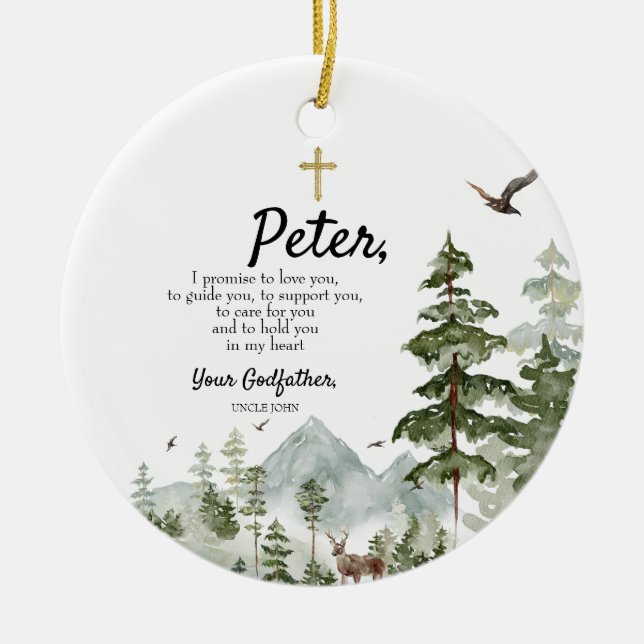 Pine Tree Personalised Promise to Godchild Ceramic Ornament (Front)