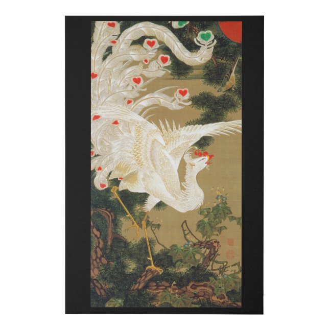 Pine Tree & Phoenix (Love Heart Phoenix), Jakuchu Faux Canvas Print (Front)