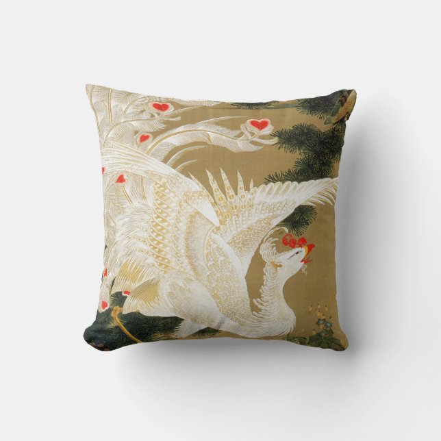 Pine Tree & Phoenix (Love Heart Phoenix), Jakuchu Throw Pillow (Front)