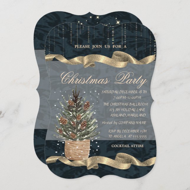 Pine Tree,Pine cones,Snow Christmas Party Invitation (Front/Back)