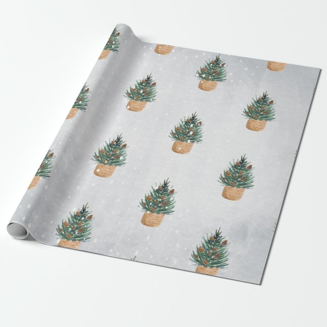 Pine Tree,Pine Cones,Snow Holiday  Wrapping Paper (Unrolled)