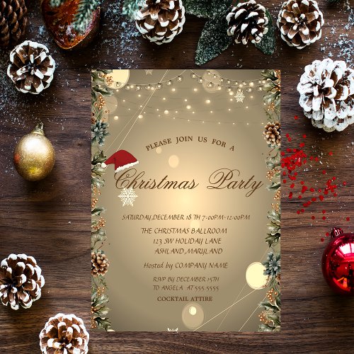 Pine TreePine conesStarsSanta Hat  Christmas Invitation