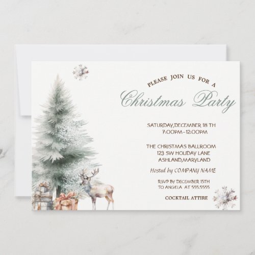 Pine Tree Presents Reindeer Christmas Party Invitation