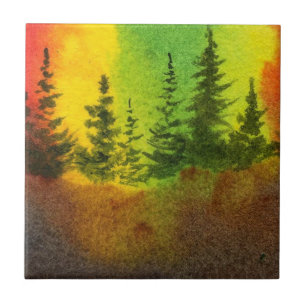 Pine Tree Rainbow Sky Morning Nature Tile