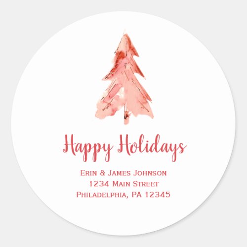 Pine Tree Red Abstract Watercolor Personalized Classic Round Sticker