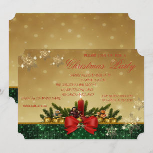 Pine Tree, Red Candle,Bow ,Company Christmas Party Invitation